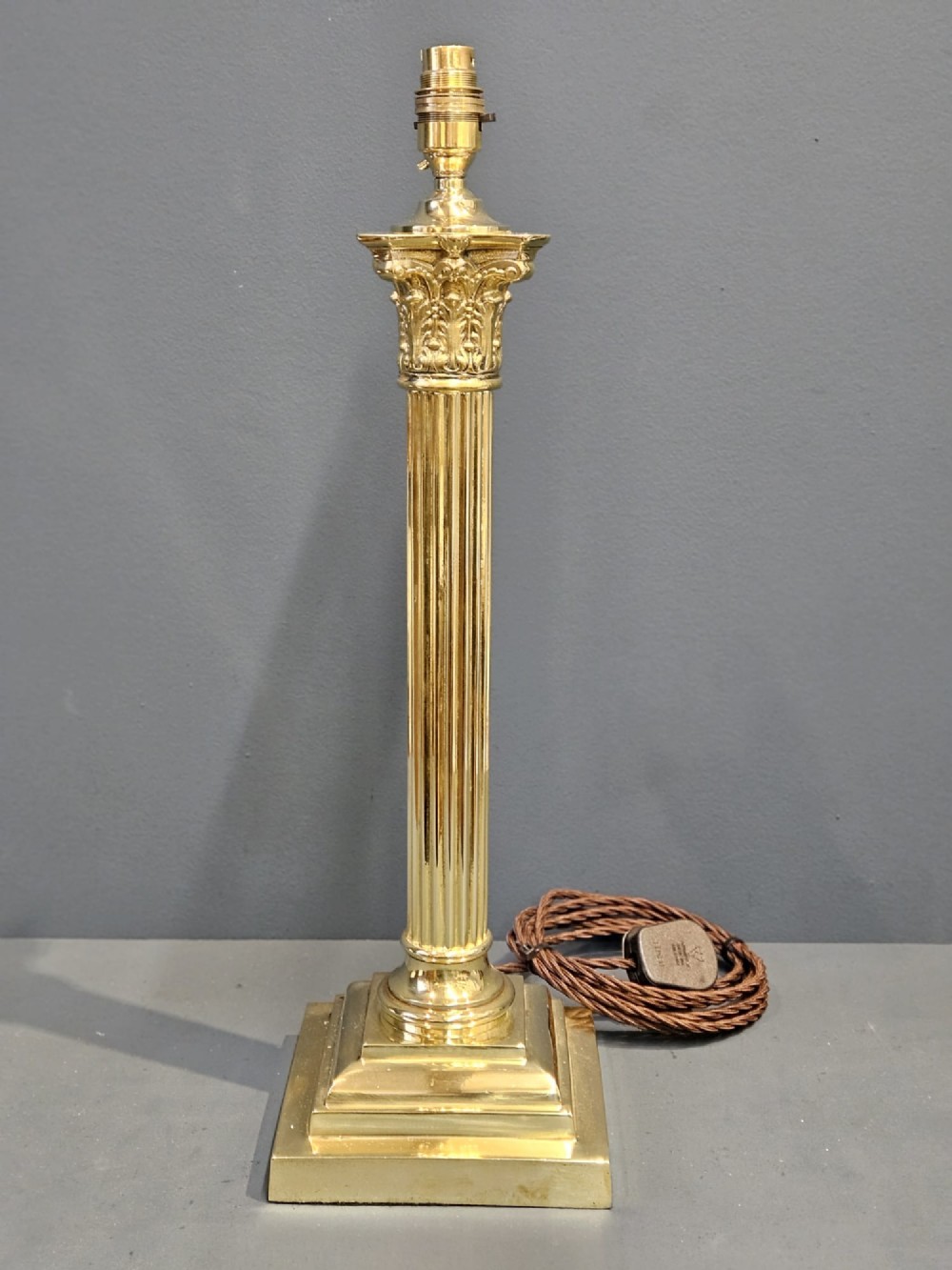 Edwardian Corinthian Column Brass Table Lamp