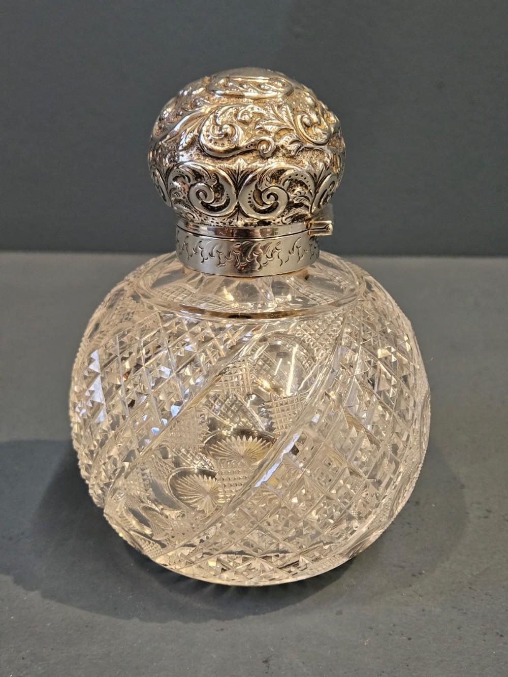 Large Edwardian Silver and Crystal Scent Bottle