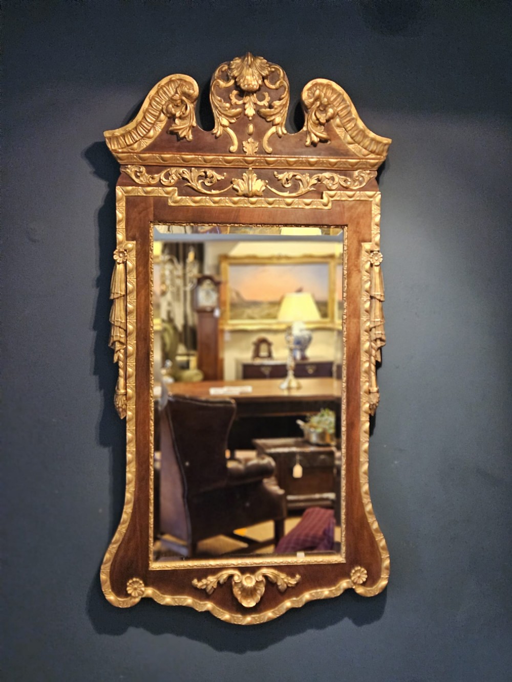 Quality Edwardian Walnut and Timber Gilt Mirror
