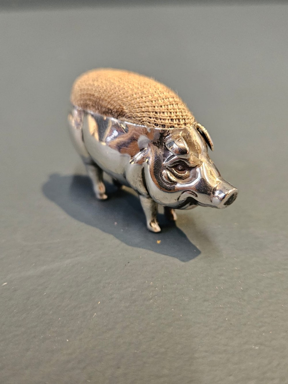 Edwardian Silver Pig Pin Cushion by Adie & Lovekin