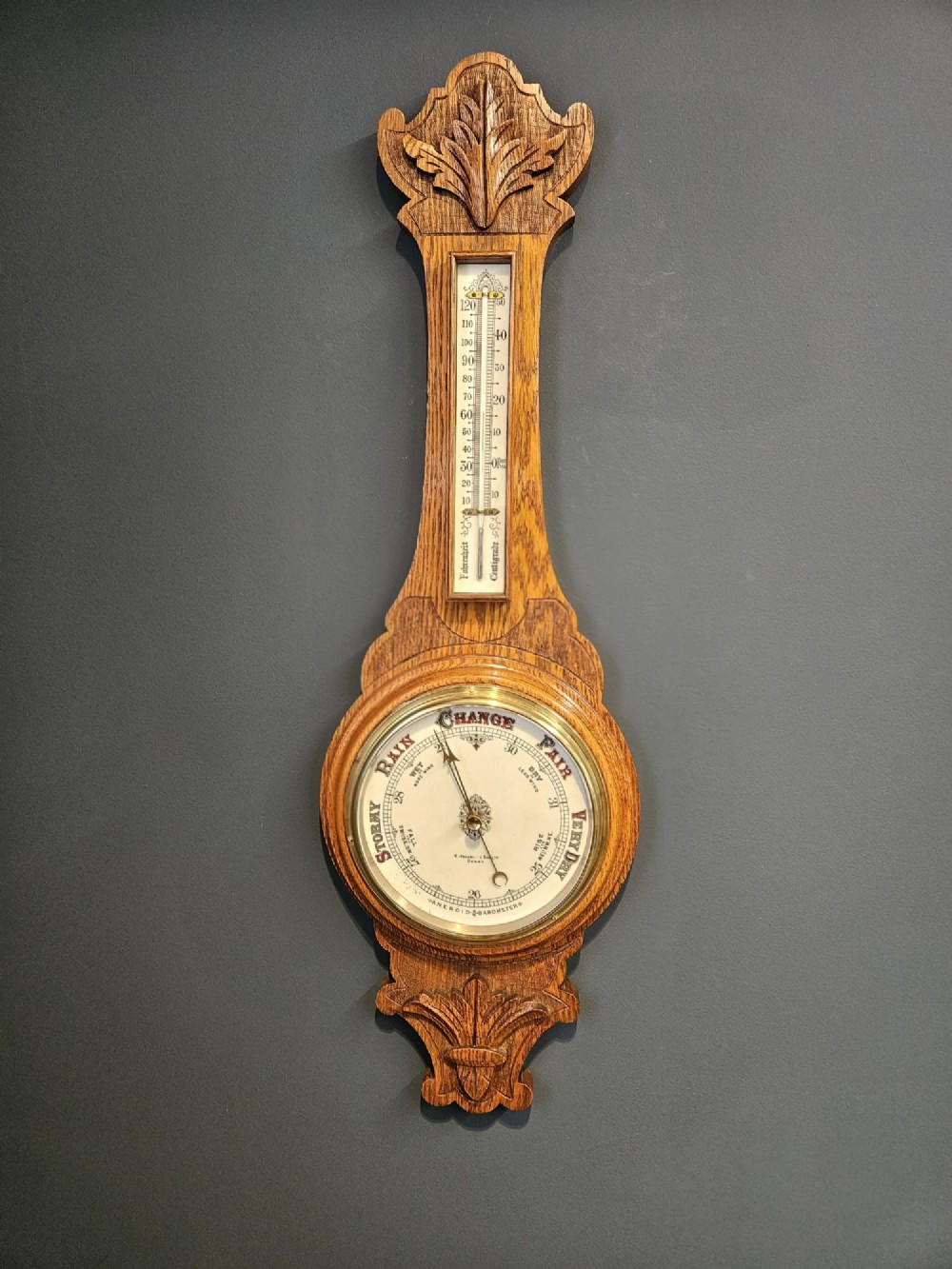 Victorian Figured Oak Banjo Barometer