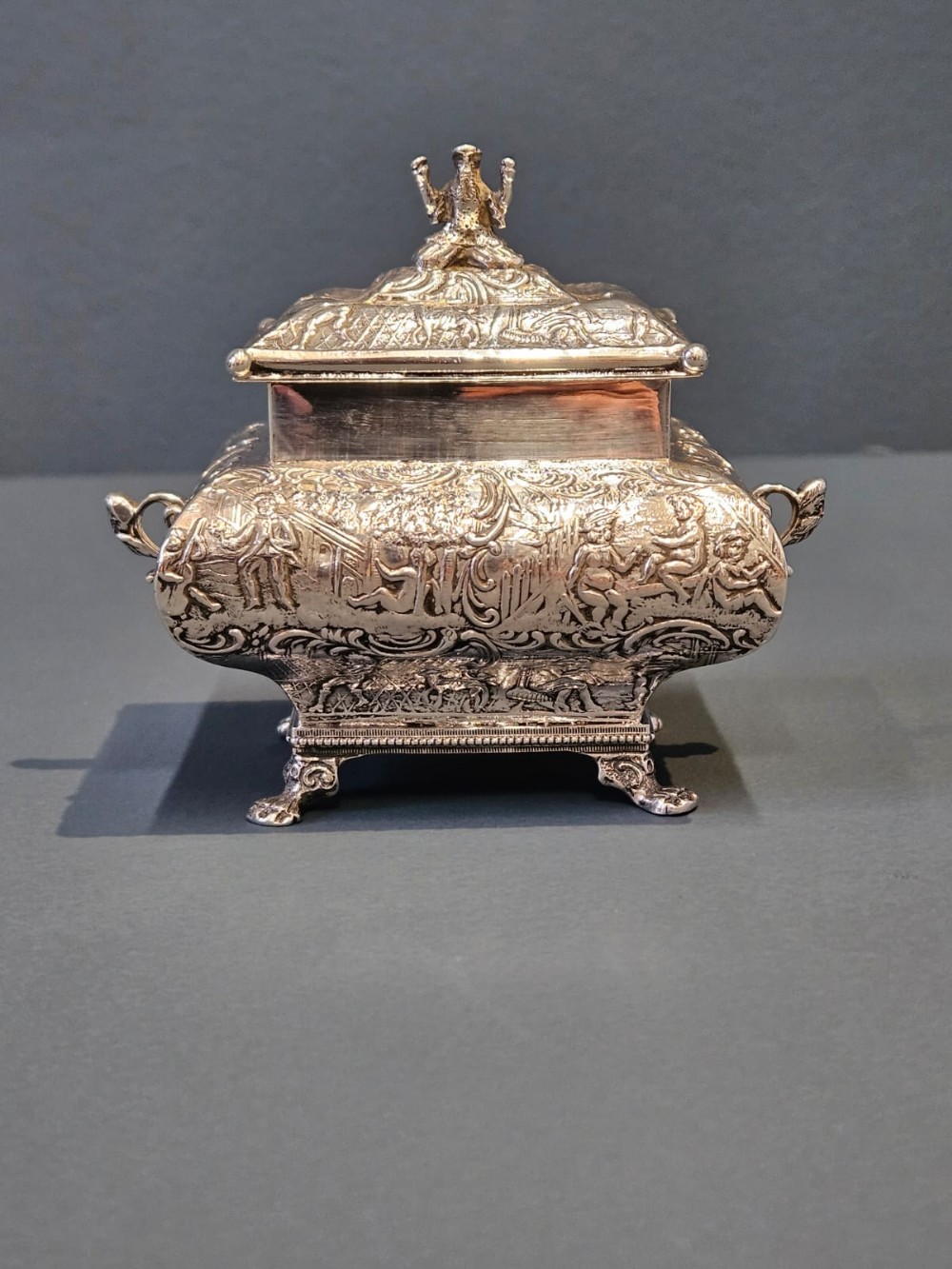 Outstanding Victorian Dutch Sterling Silver Tea Caddy