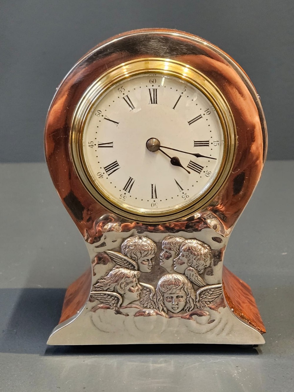 Edwardian Silver and Burr Yew Mantel Clock