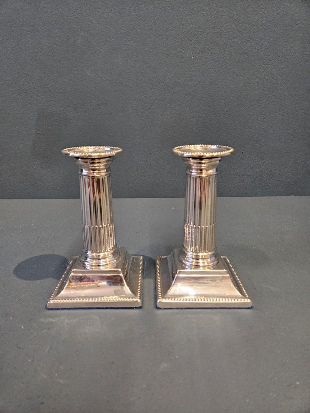 Victorian Silver Reeded Column Candlesticks
