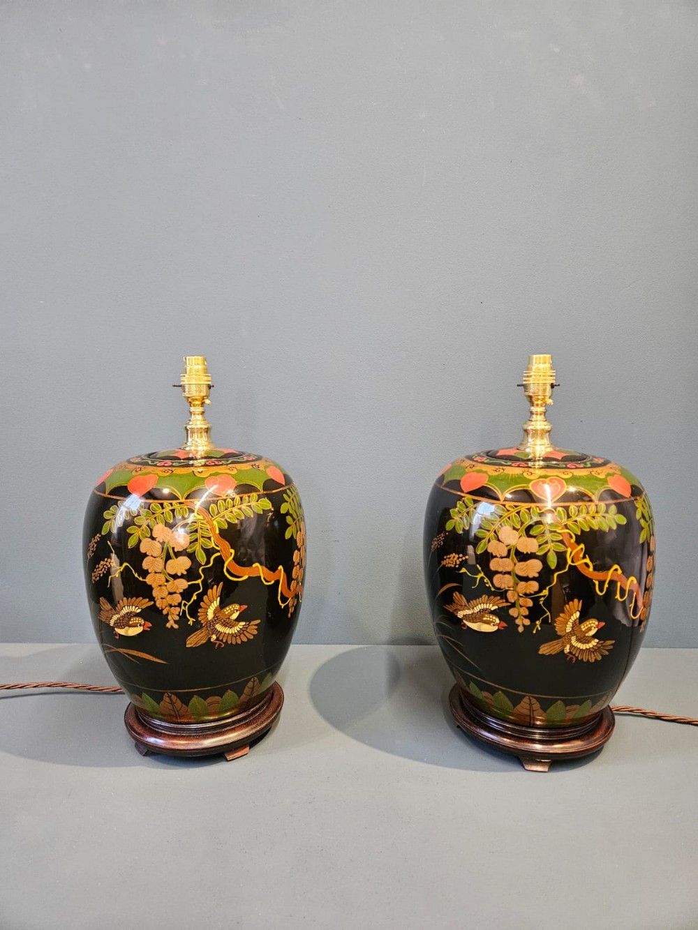 Pair of 1930's Painted Glass Table Lamps