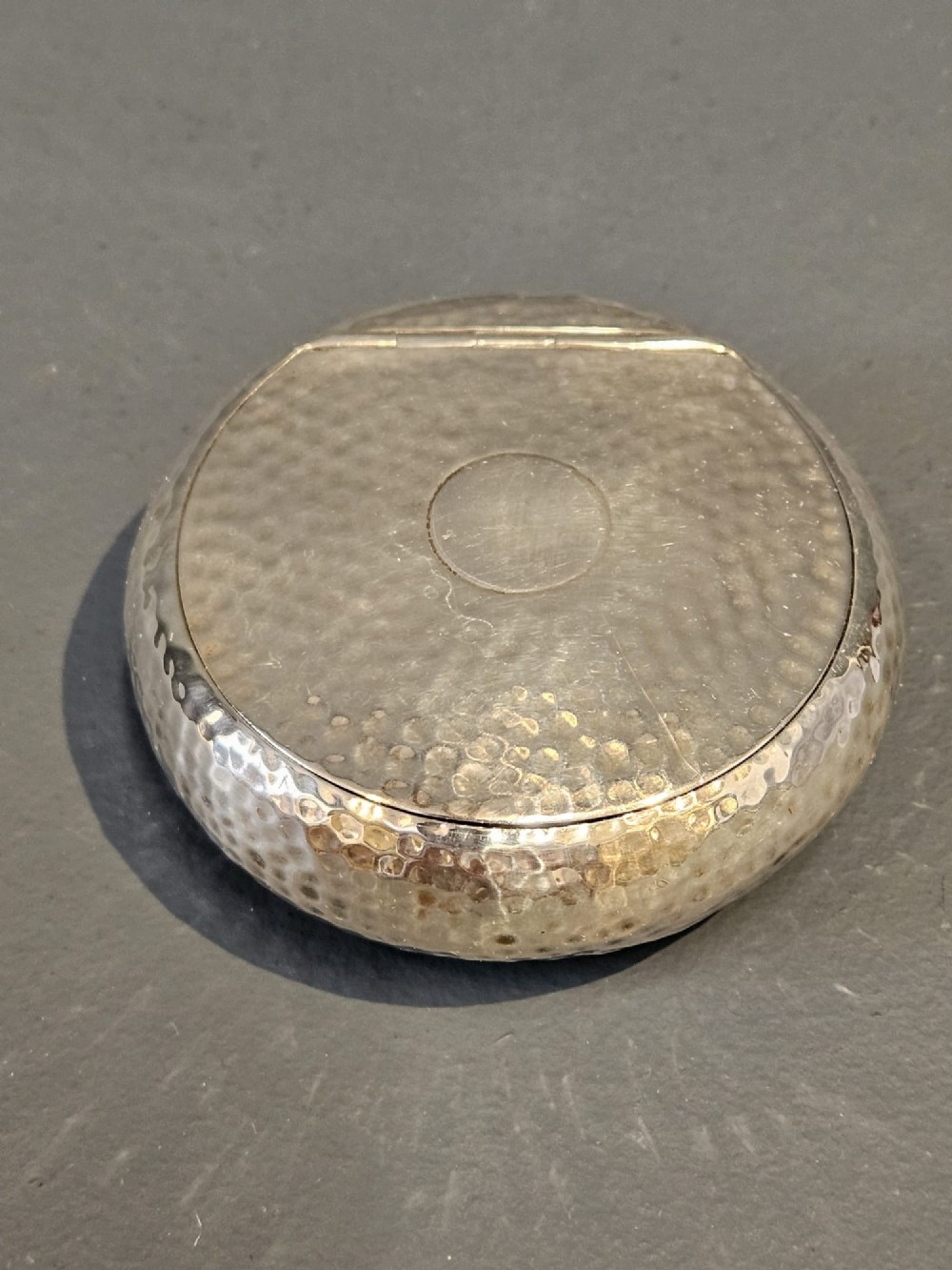 Unusual Planished Silver Squeeze Tobacco Box