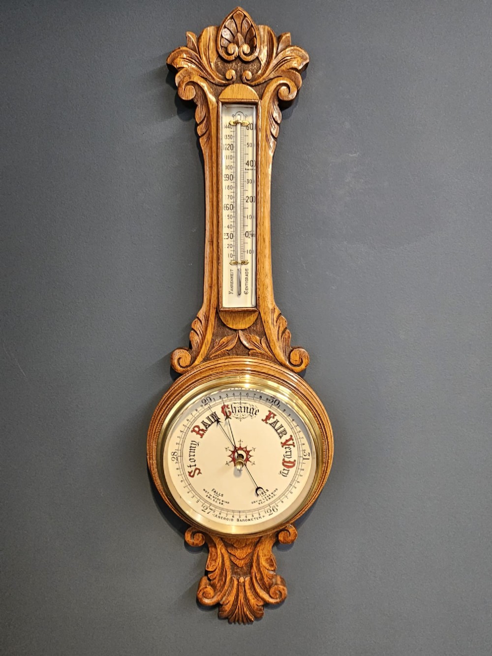 Victorian Carved Oak Banjo Barometer
