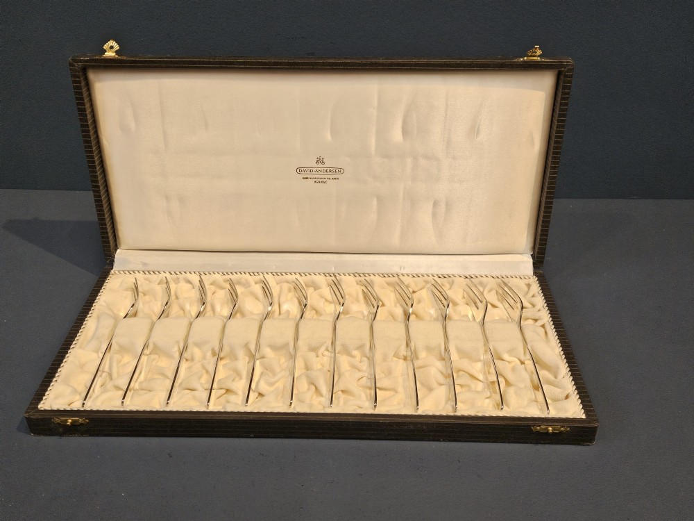 Set of 12 Norwegian Silver Pastry Forks