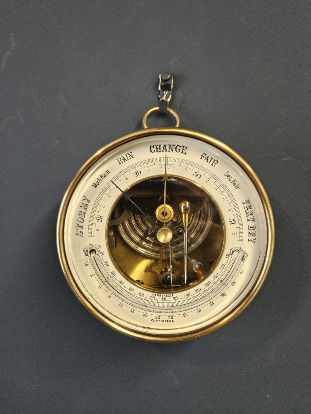 Skeletonised Marine Barometer with Crescent Thermometer