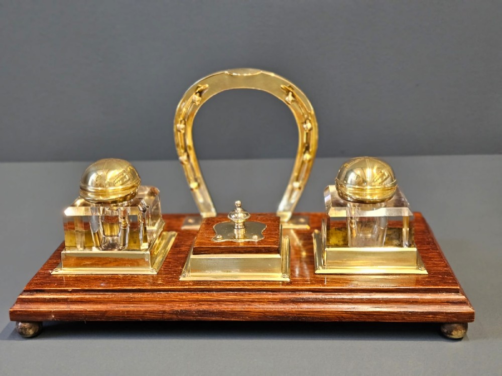 Victorian Oak and Brass Horse Racing Desk Stand