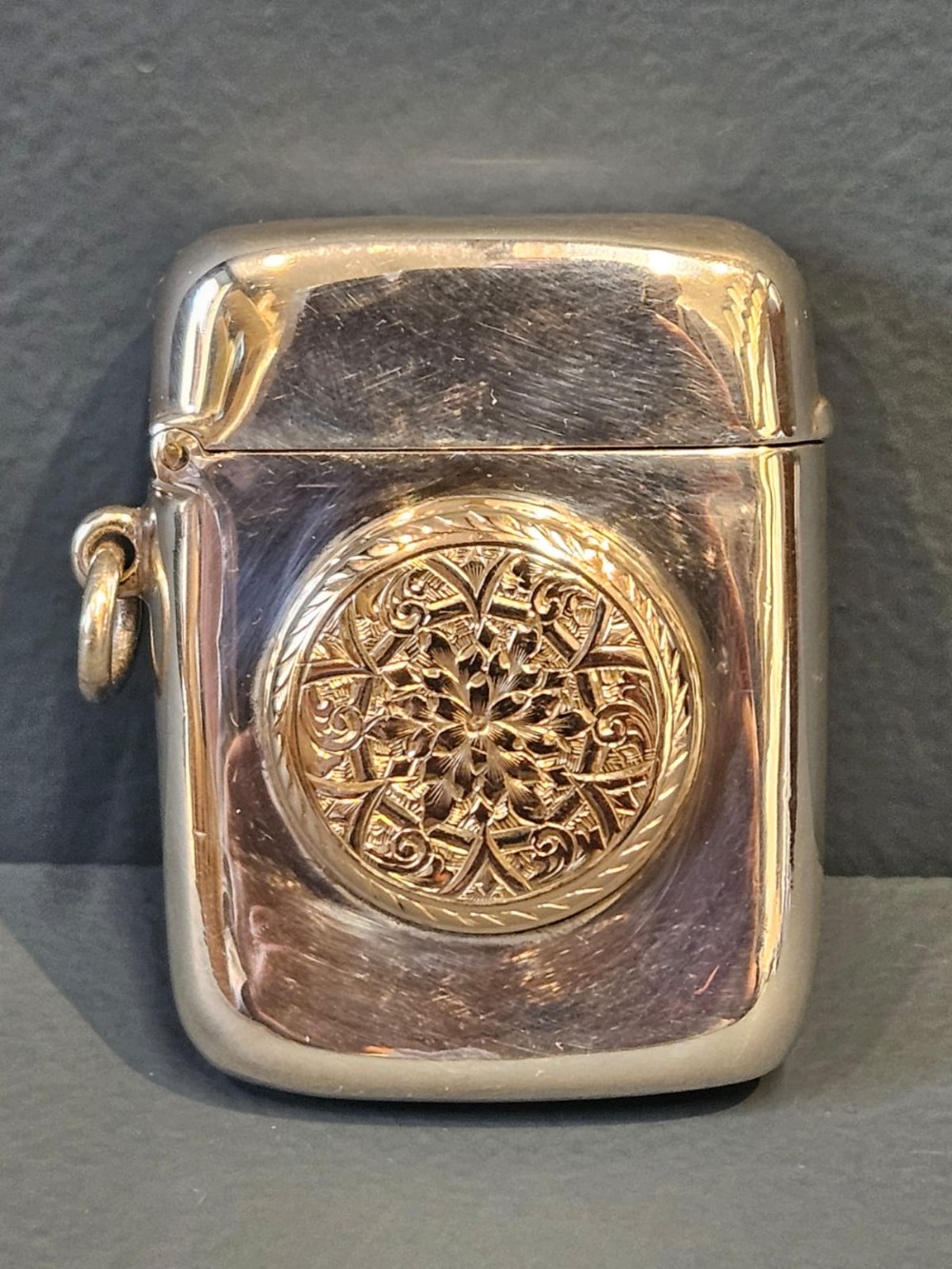 Silver and 9ct Gold Medallion Vesta Case