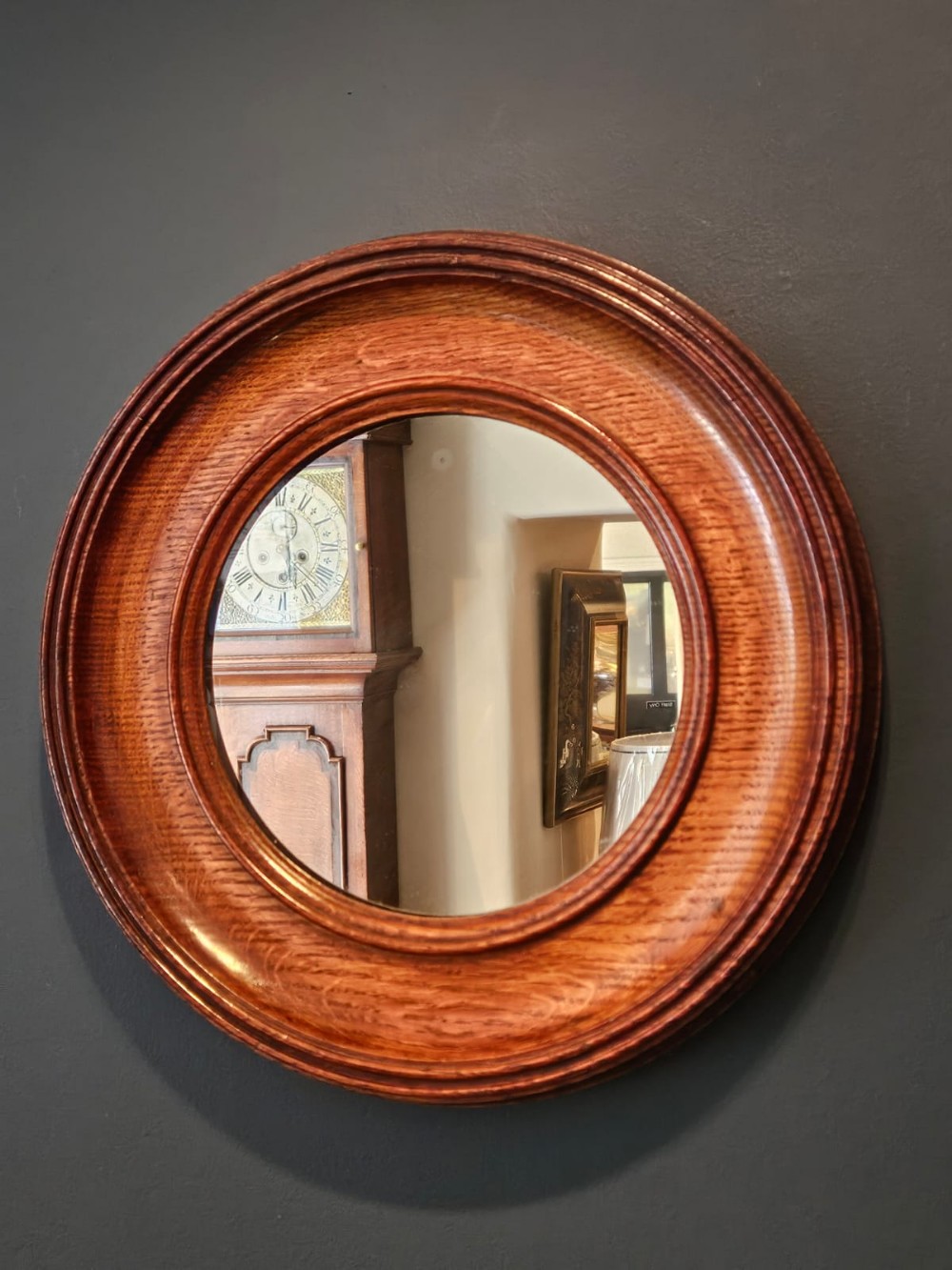Victorian Golden Oak Framed Circular Mirror