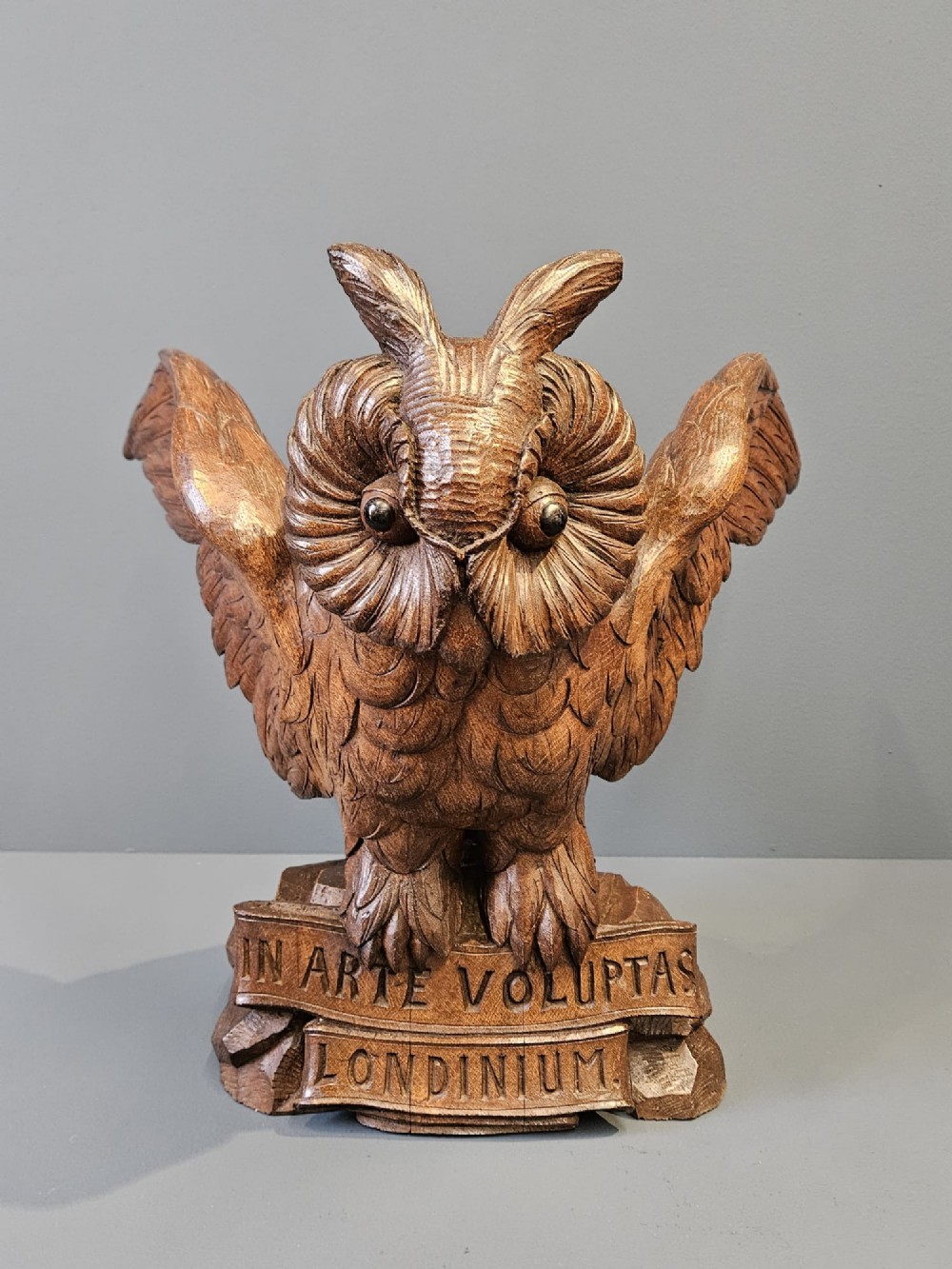 Large Victorian Carved Oak Long Eared Owl