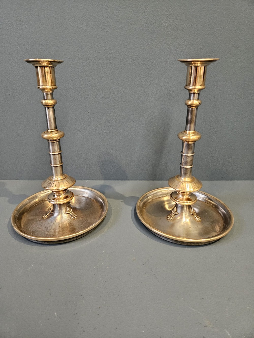 Superb Early Victorian Cast Iron And Bronze Candlesticks