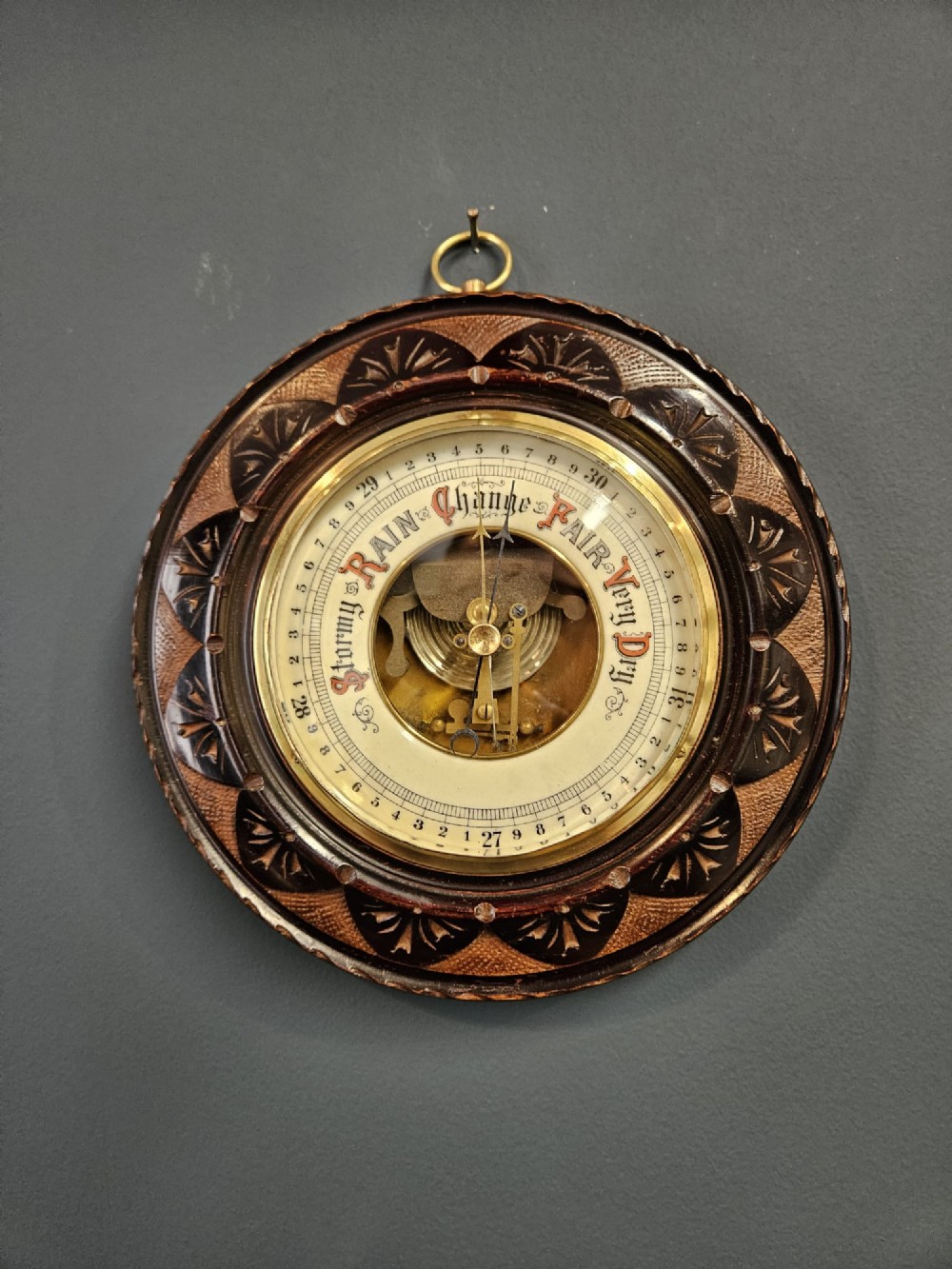 Victorian Petal Carved Mahogany Aneroid Barometer