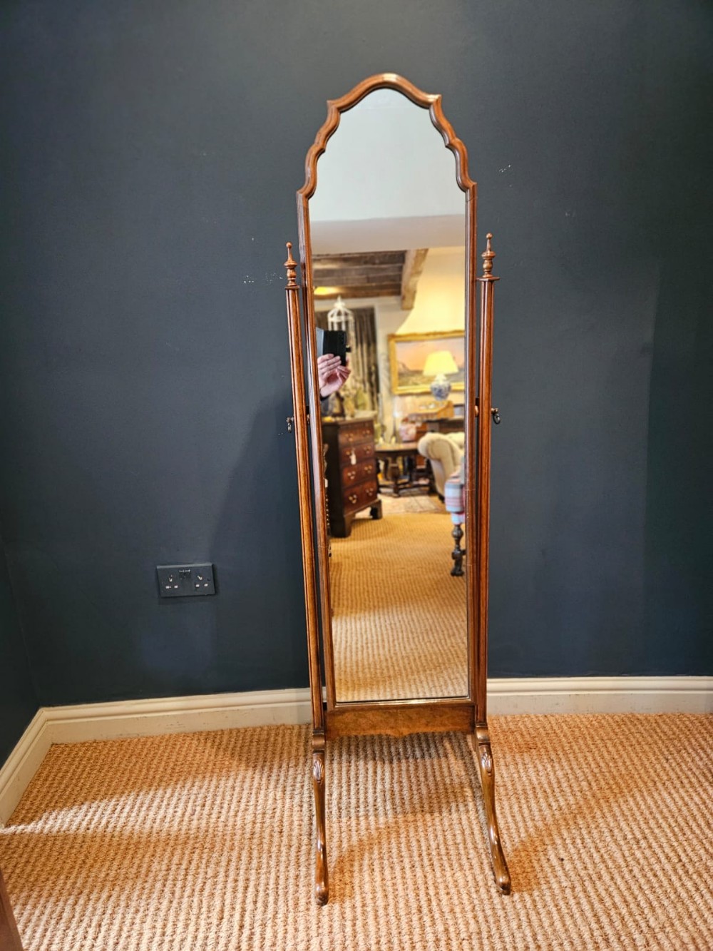 Edwardian Walnut Cheval Mirror