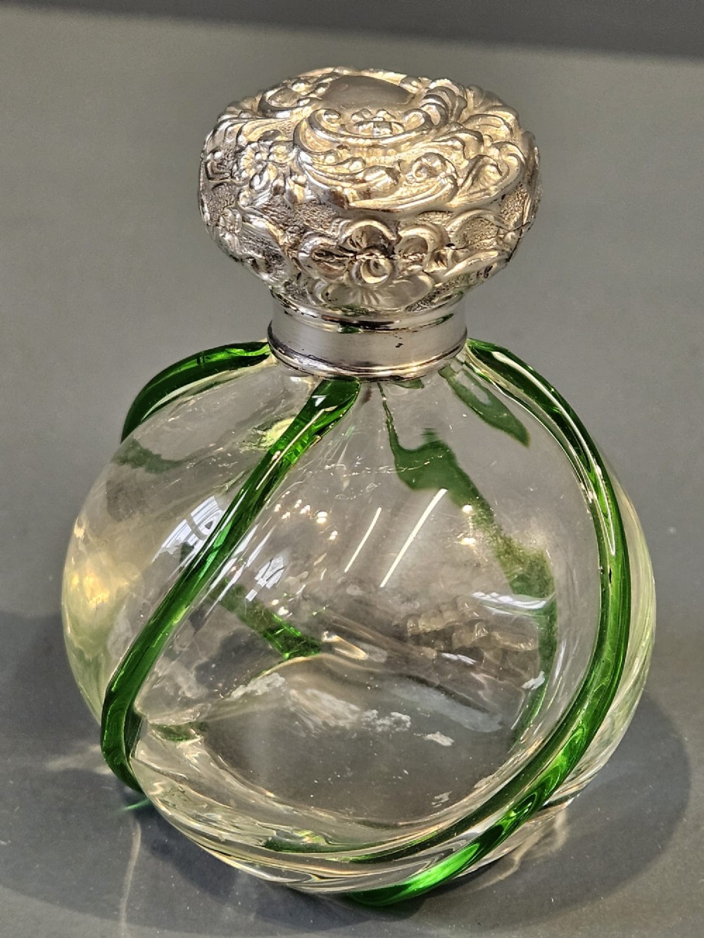 Art Nouveau Glass Silver Top Scent Bottle