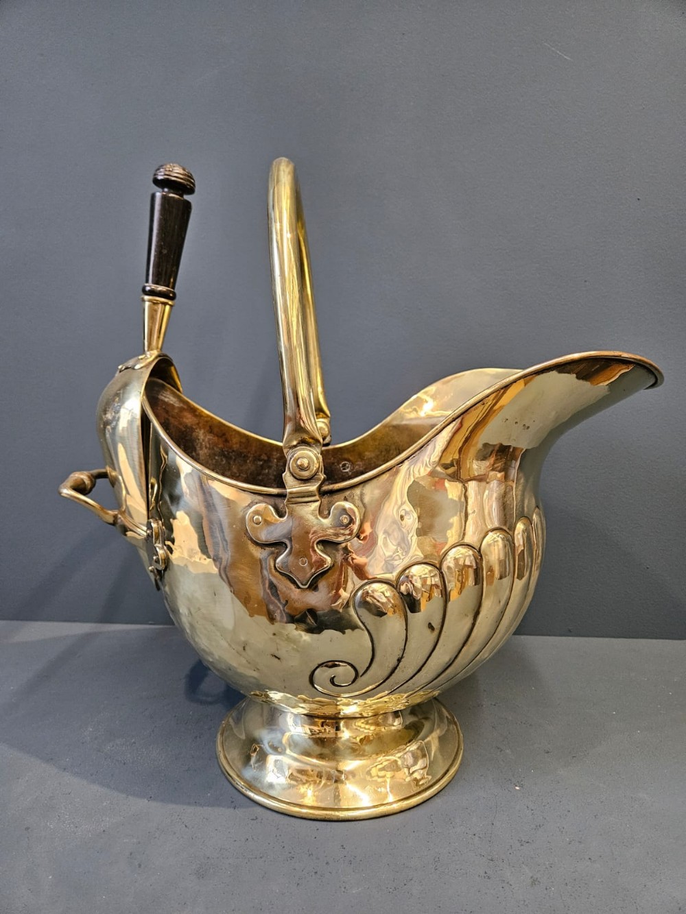 Victorian Brass Coal Scuttle and Shovel