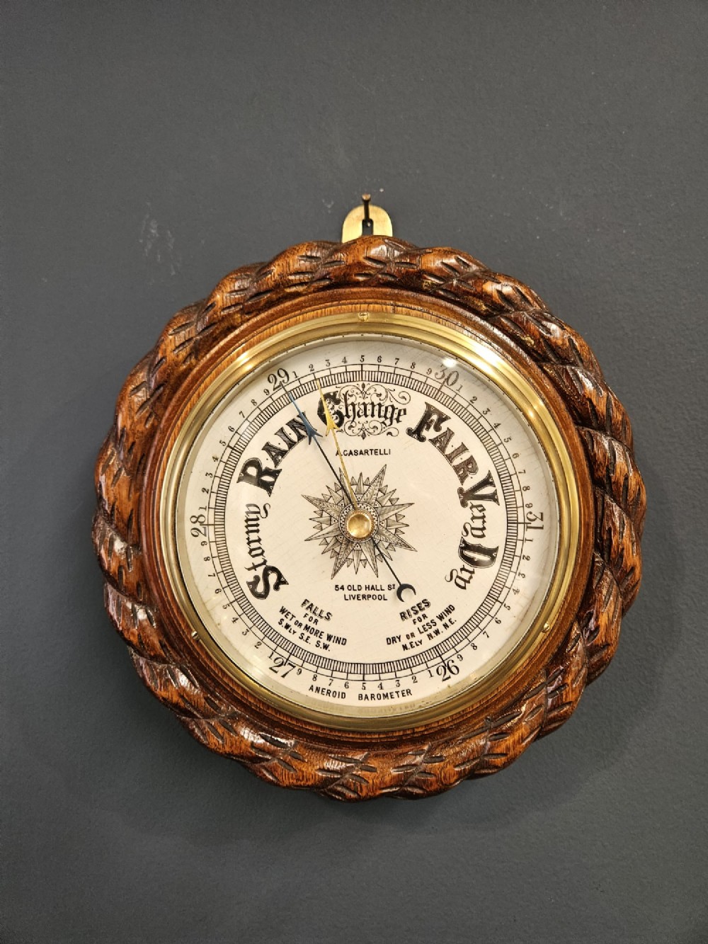 Victorian Oak Rope Twist Case Ships Barometer