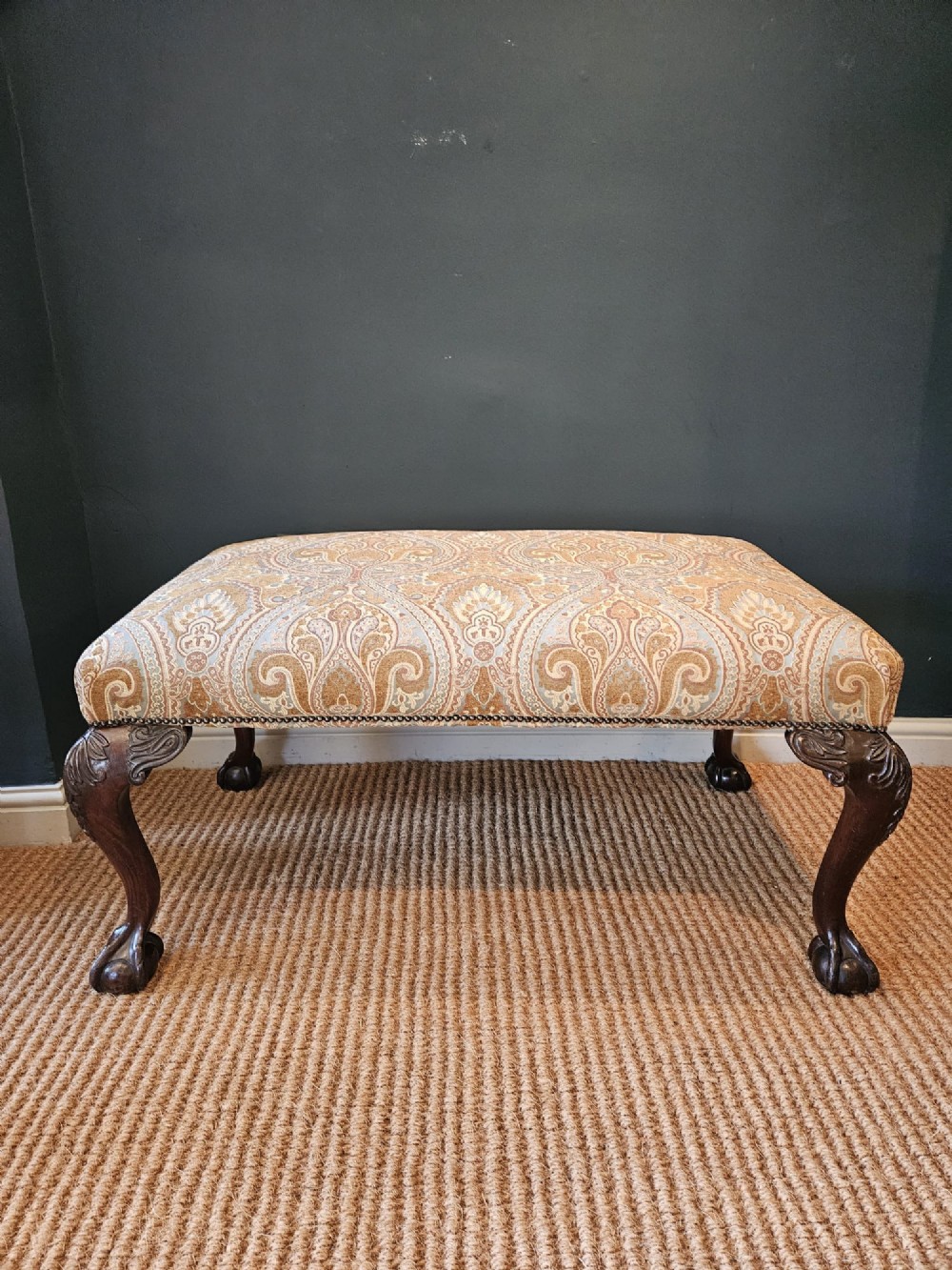 Large Victorian Upholstered Cabriole Leg Stool