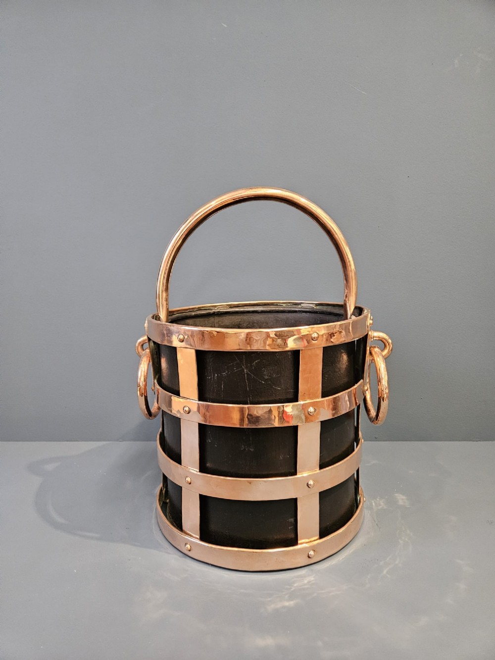 Superb Arts & Crafts Coal Bucket in Copper Cradle