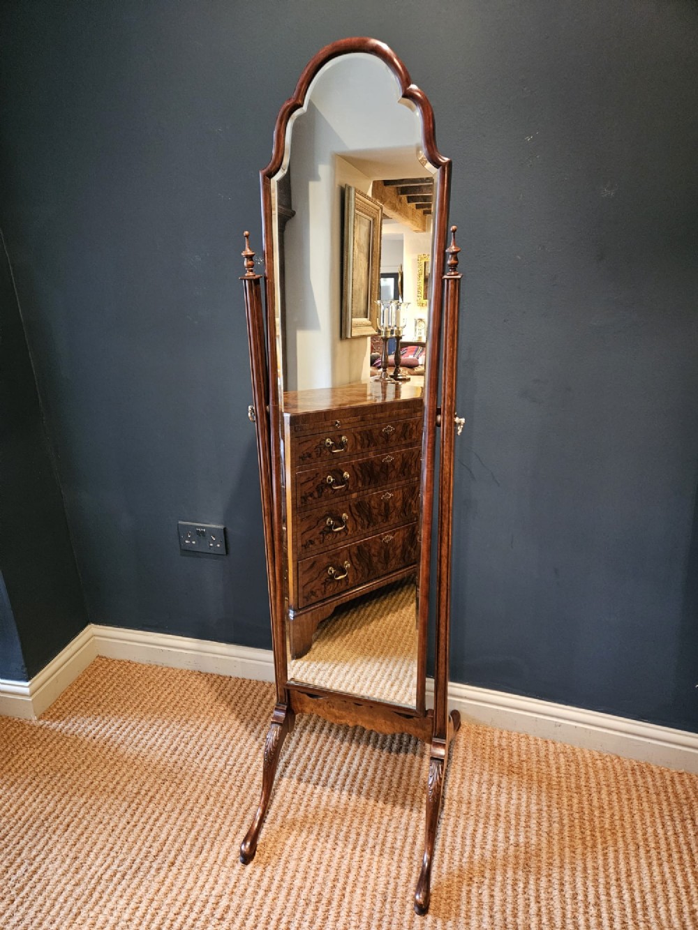 Edwardian Walnut Cheval Mirror