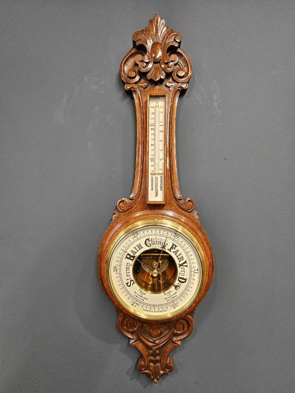 Victorian Carved Oak Banjo Barometer