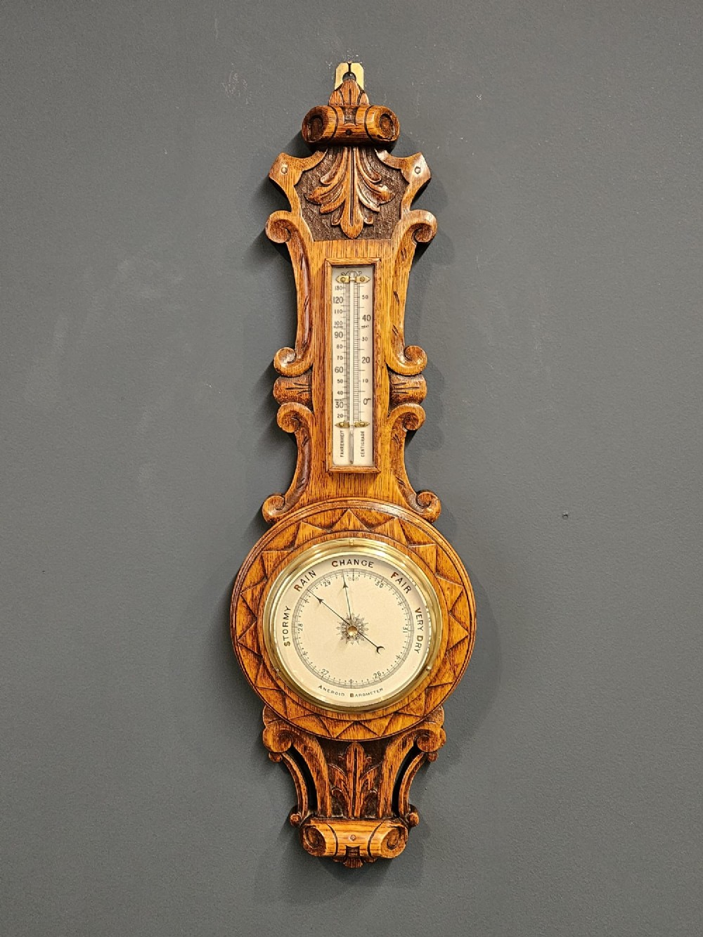 Victorian Oak Starburst Banjo Barometer