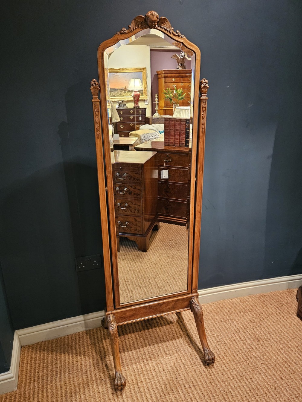 Victorian Walnut Cheval Mirror
