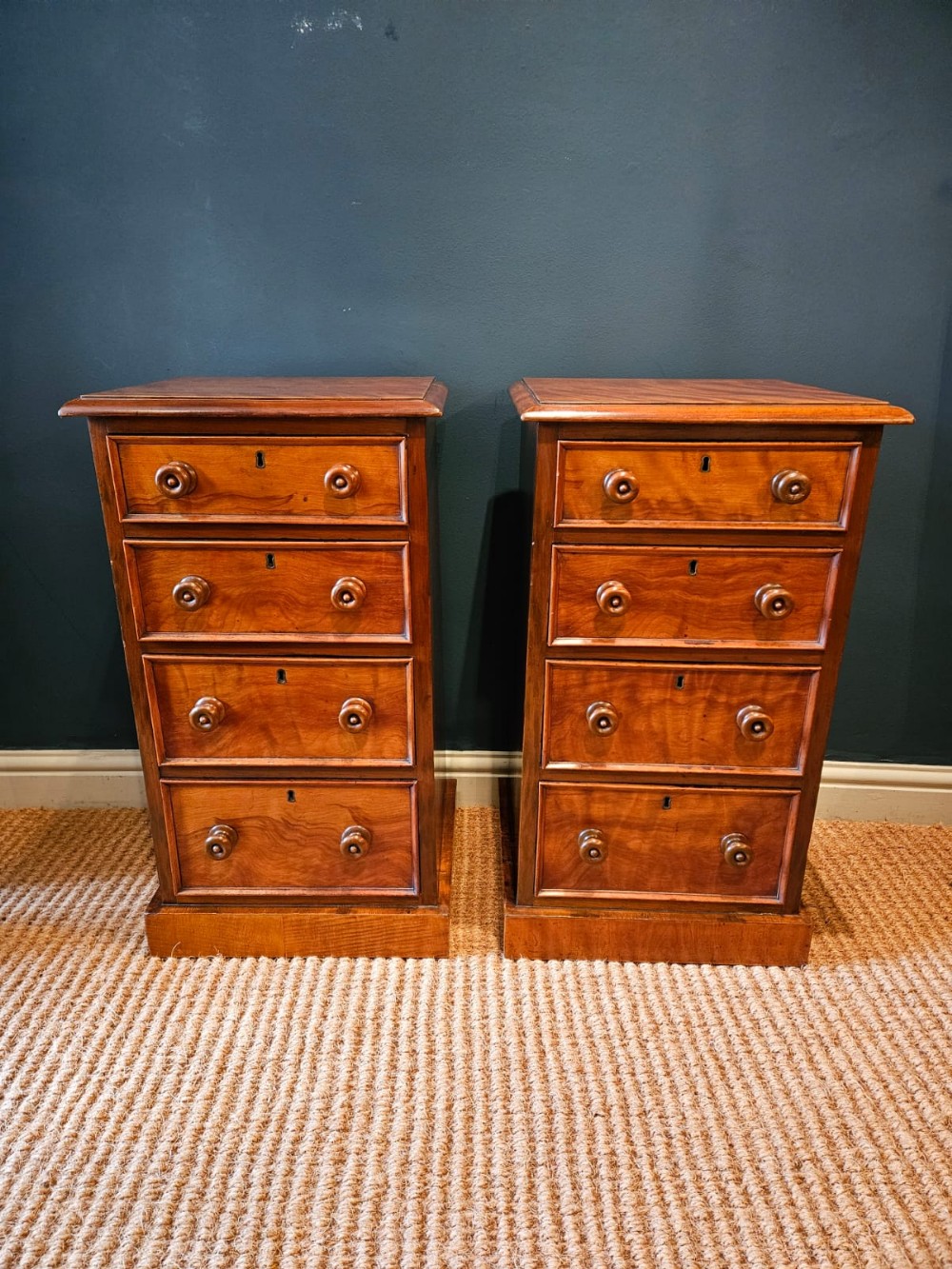 Matching Pair of Victorian Walnut Bedside Chests