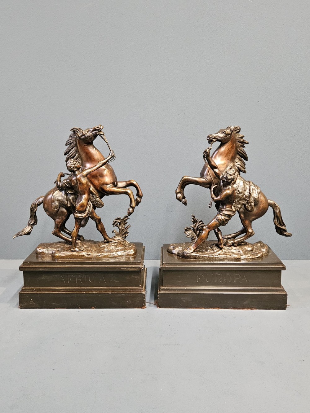 Pair of Victorian Bronze Marly Horses