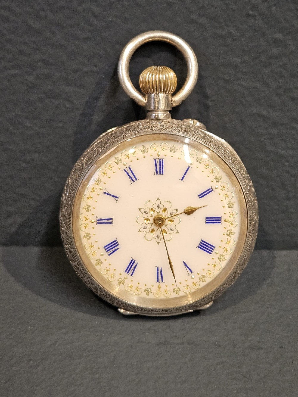 Victorian Silver Fob Watch with Enamel Dial