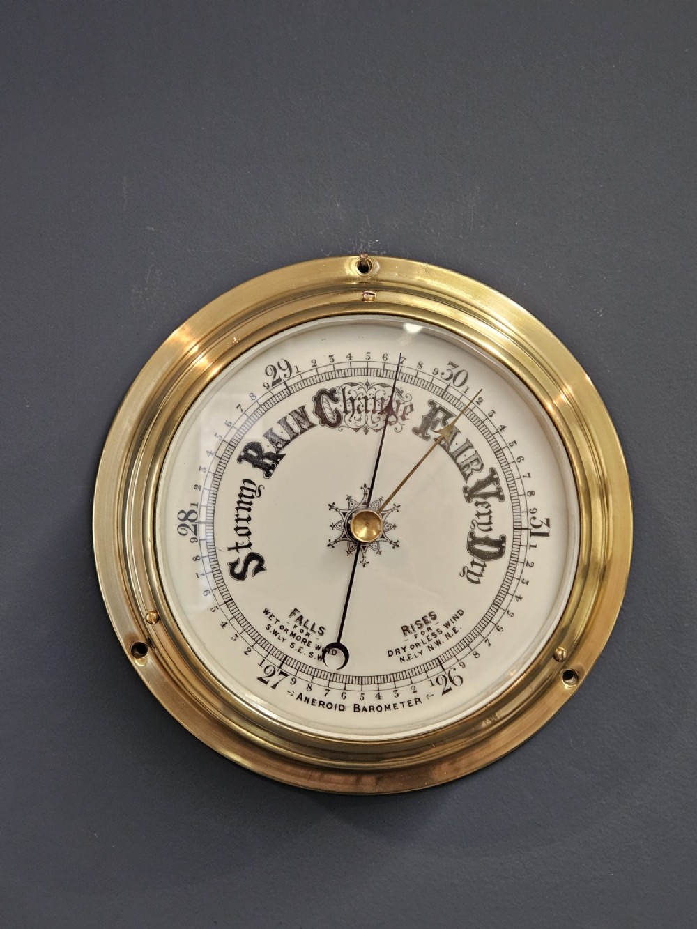 Victorian Polished Brass Bulkhead Marine Barometer