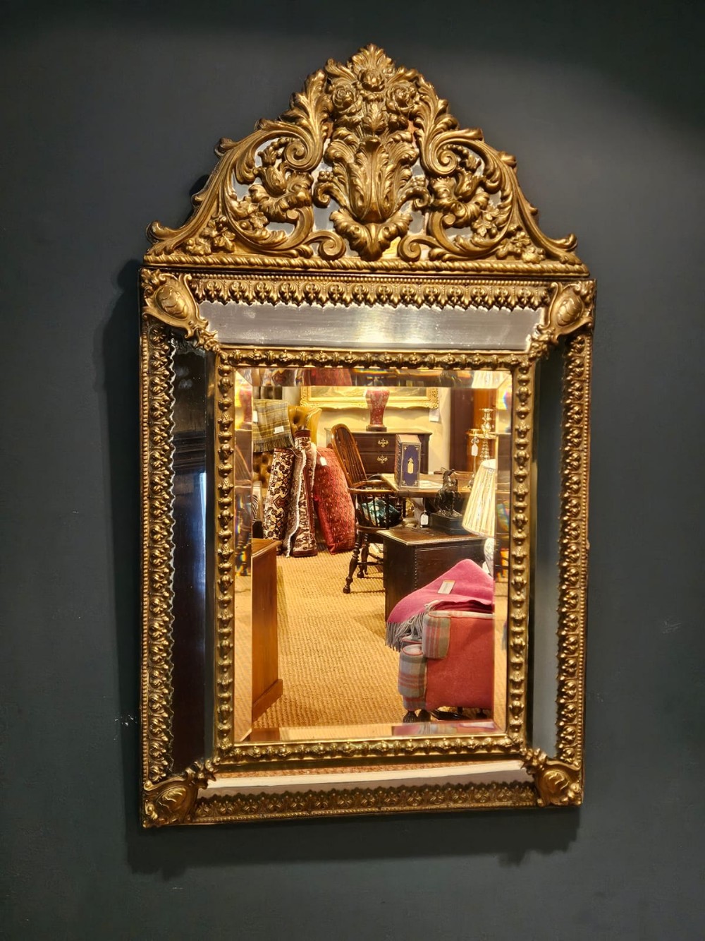 Mid Victorian Brass Mounted Cushion Frame Mirror