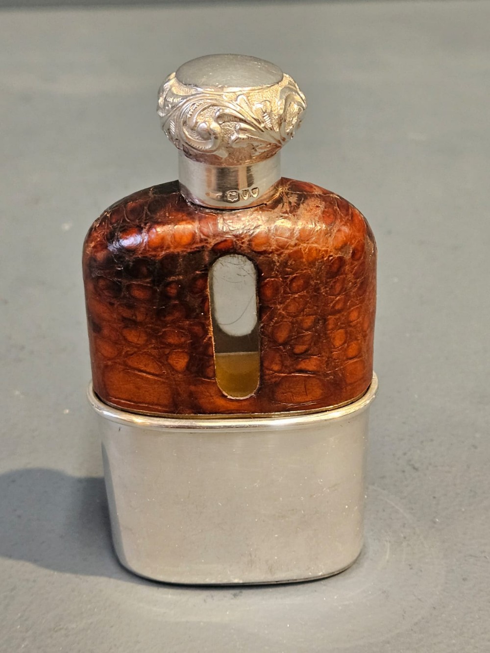 Victorian Silver and Crocodile Skin Hip Flask