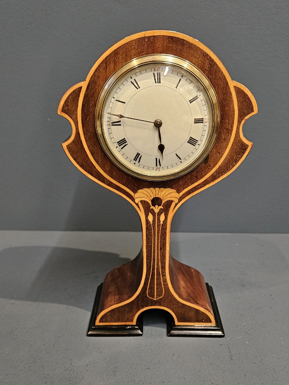 Slim Edwardian Inlaid Mahogany Mantel Clock