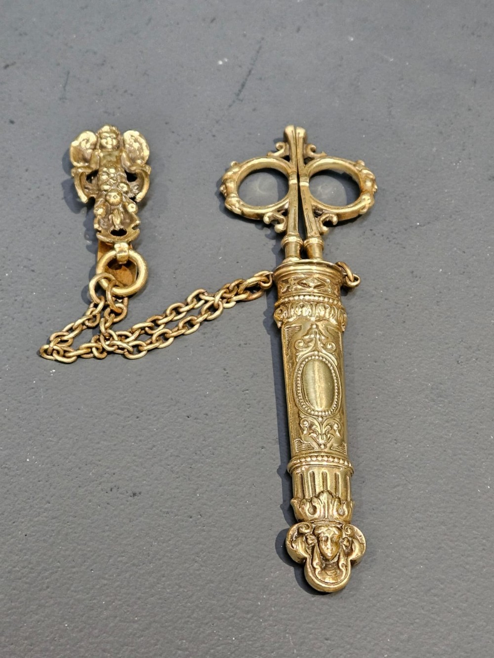 Victorian Brass Scissors and Hanging Sheath