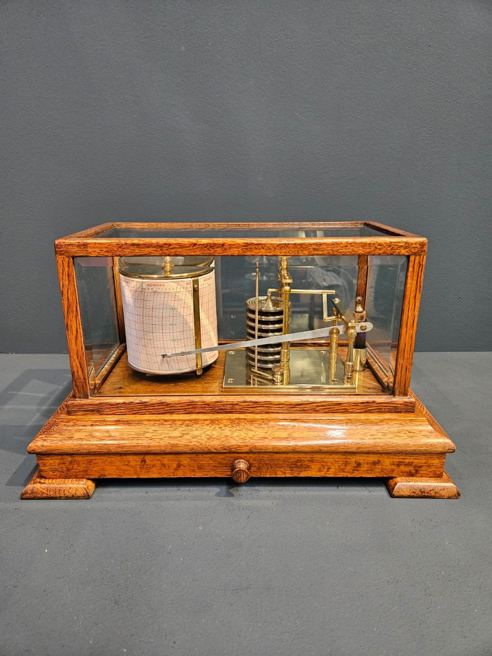 Immaculate Edwardian Oak Barograph