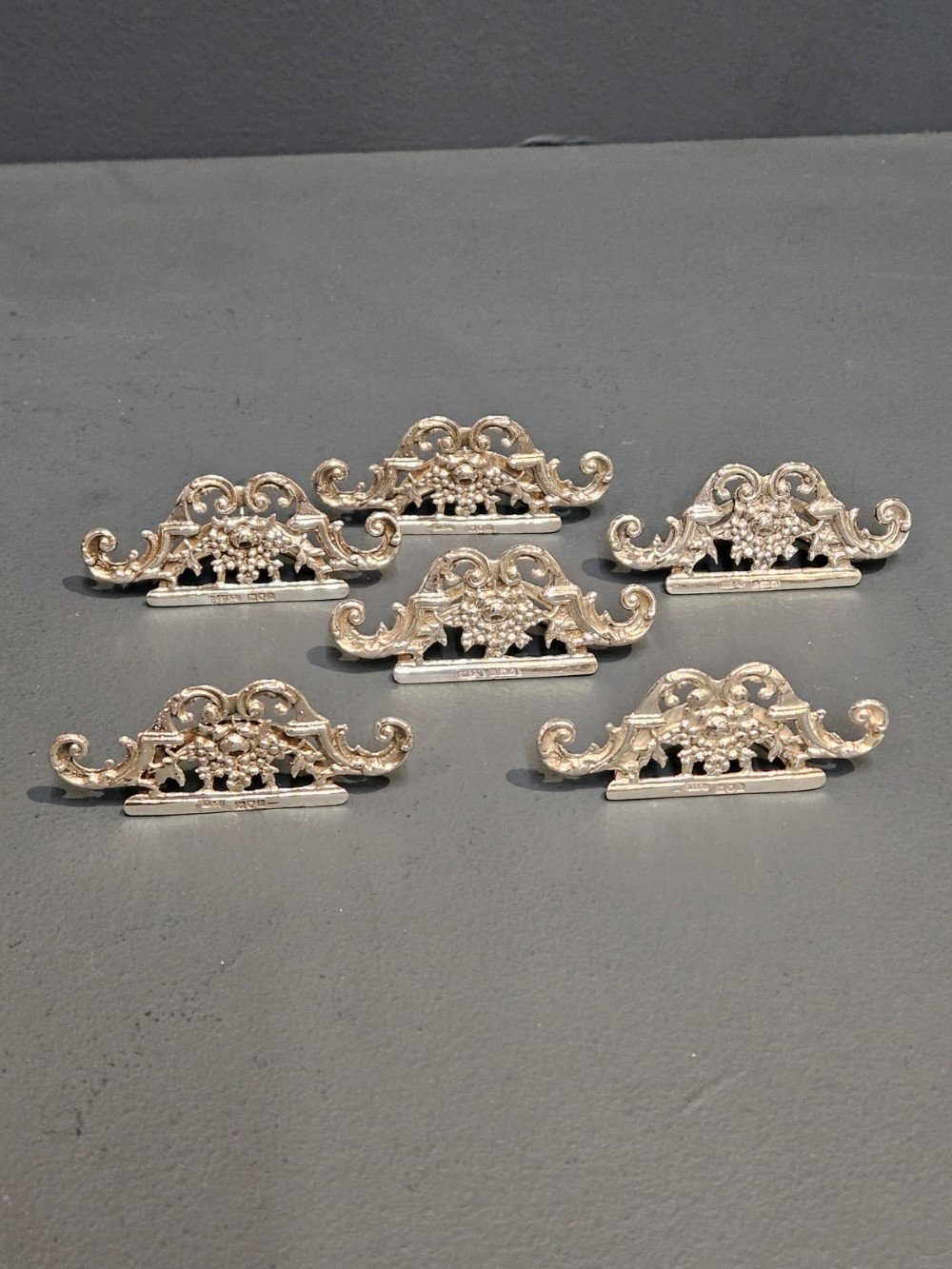 Set of Six Edwardian Silver Menu Holders