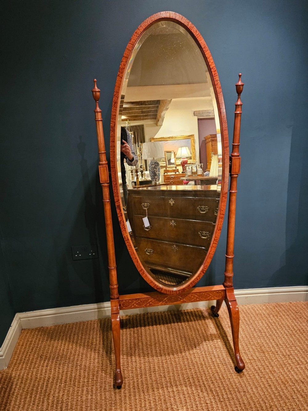 Late Victorian Inlaid Satinwood Cheval Mirror