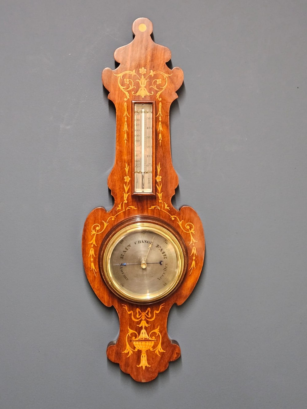 Fine Edwardian Sheraton Inlaid Banjo Barometer
