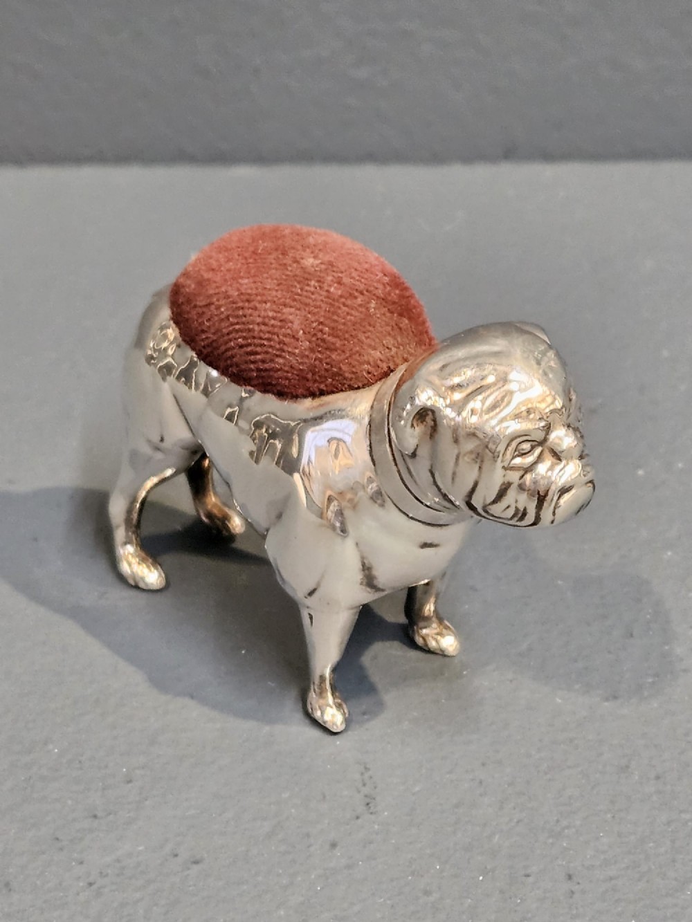 Edwardian Silver Bull Dog Pin Cushion