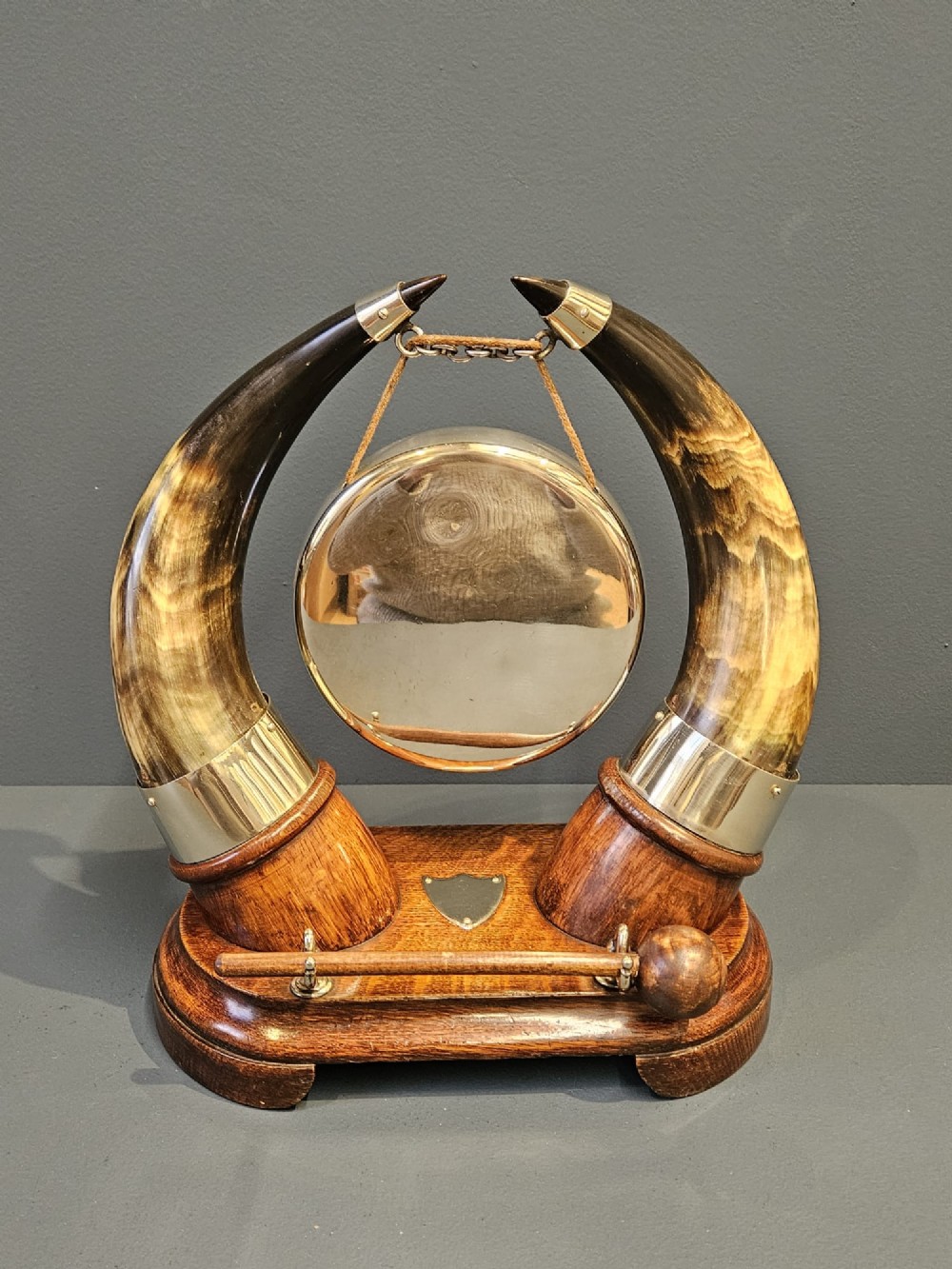 Victorian Silver Plated and Cow Horn Dinner Gong