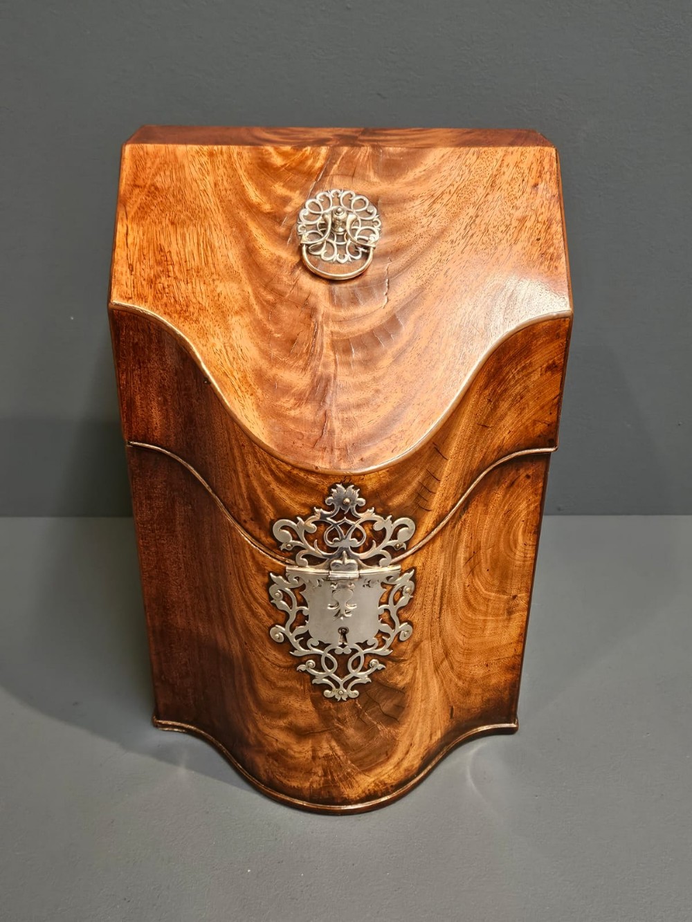 Superb George III Mahogany Knife Box with Solid Silver Fittings