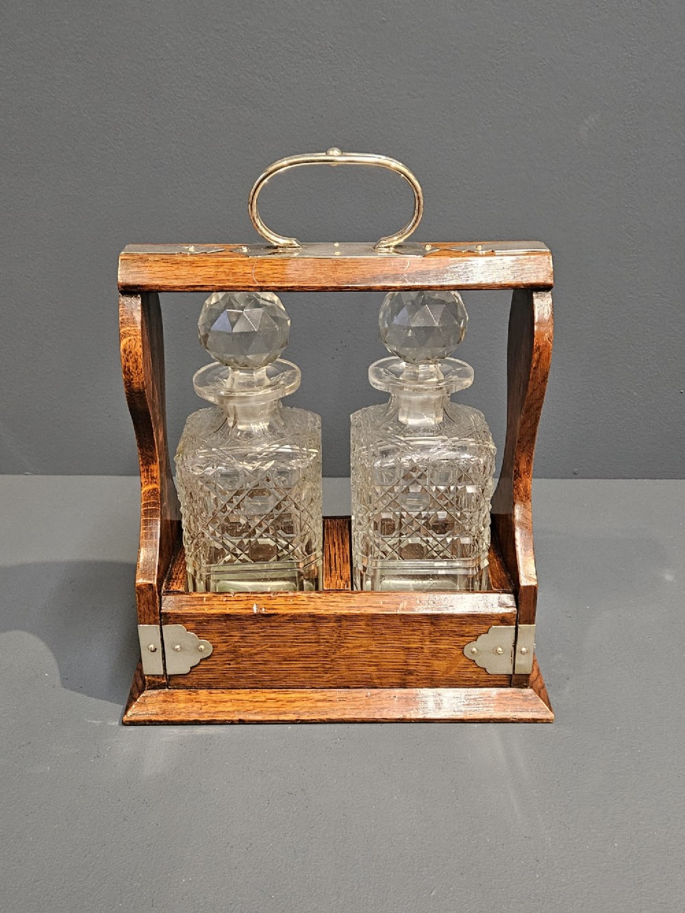 Victorian Oak Two Bottle Tantalus