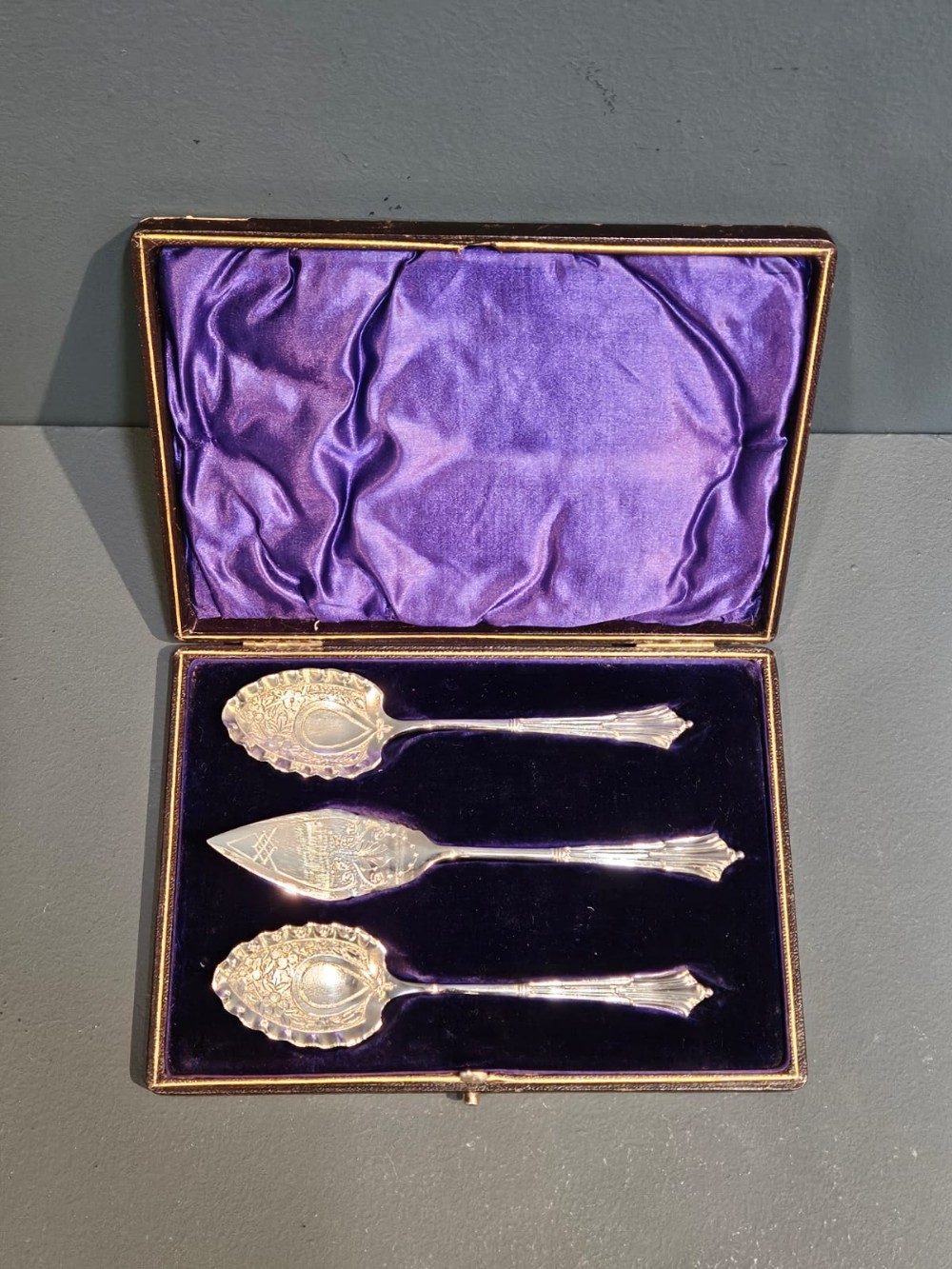 Fine Quality Victorian Engraved Silver 3 Piece Jam Serving Set