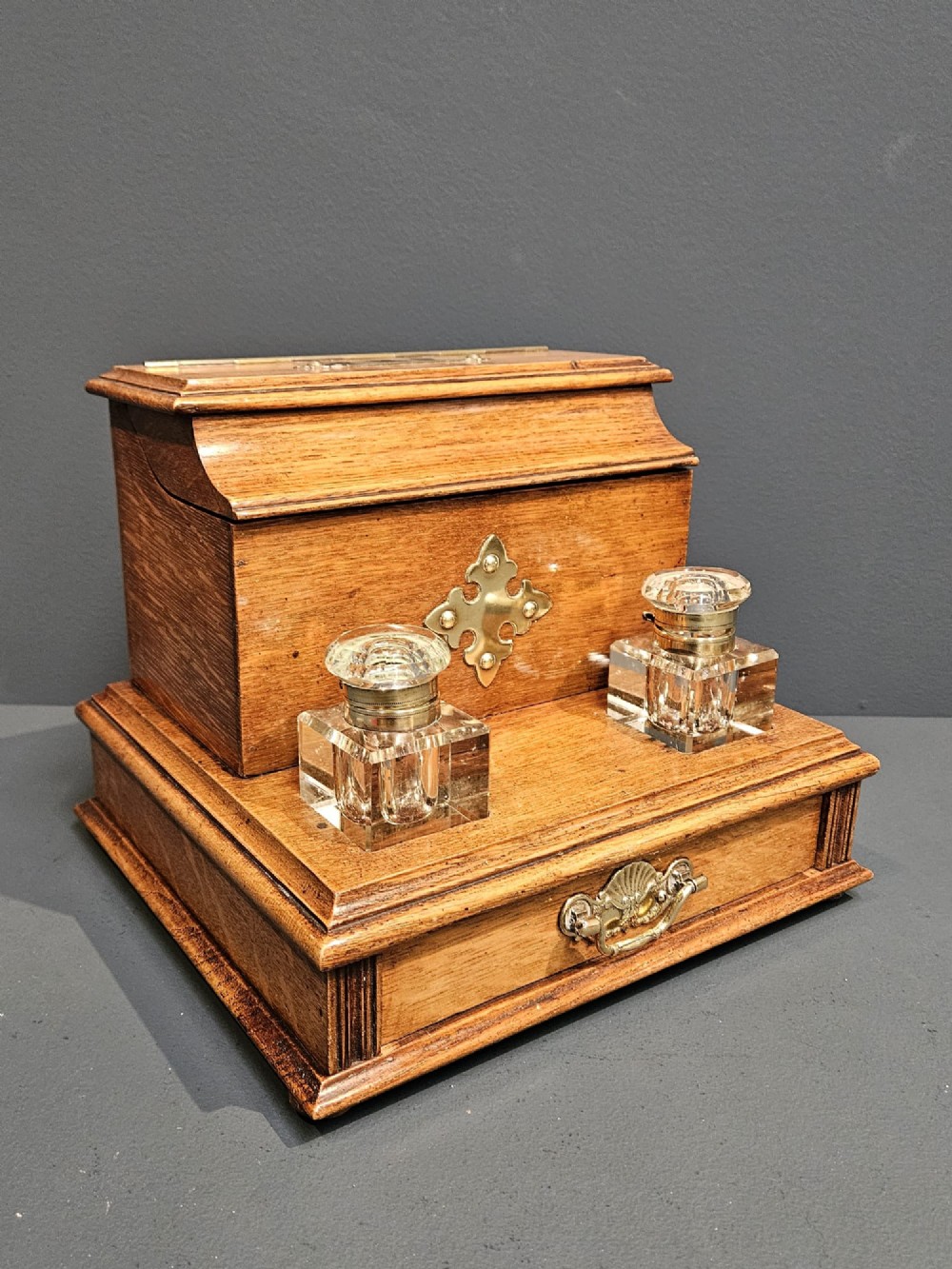Victorian Oak Stationery and Ink Stand