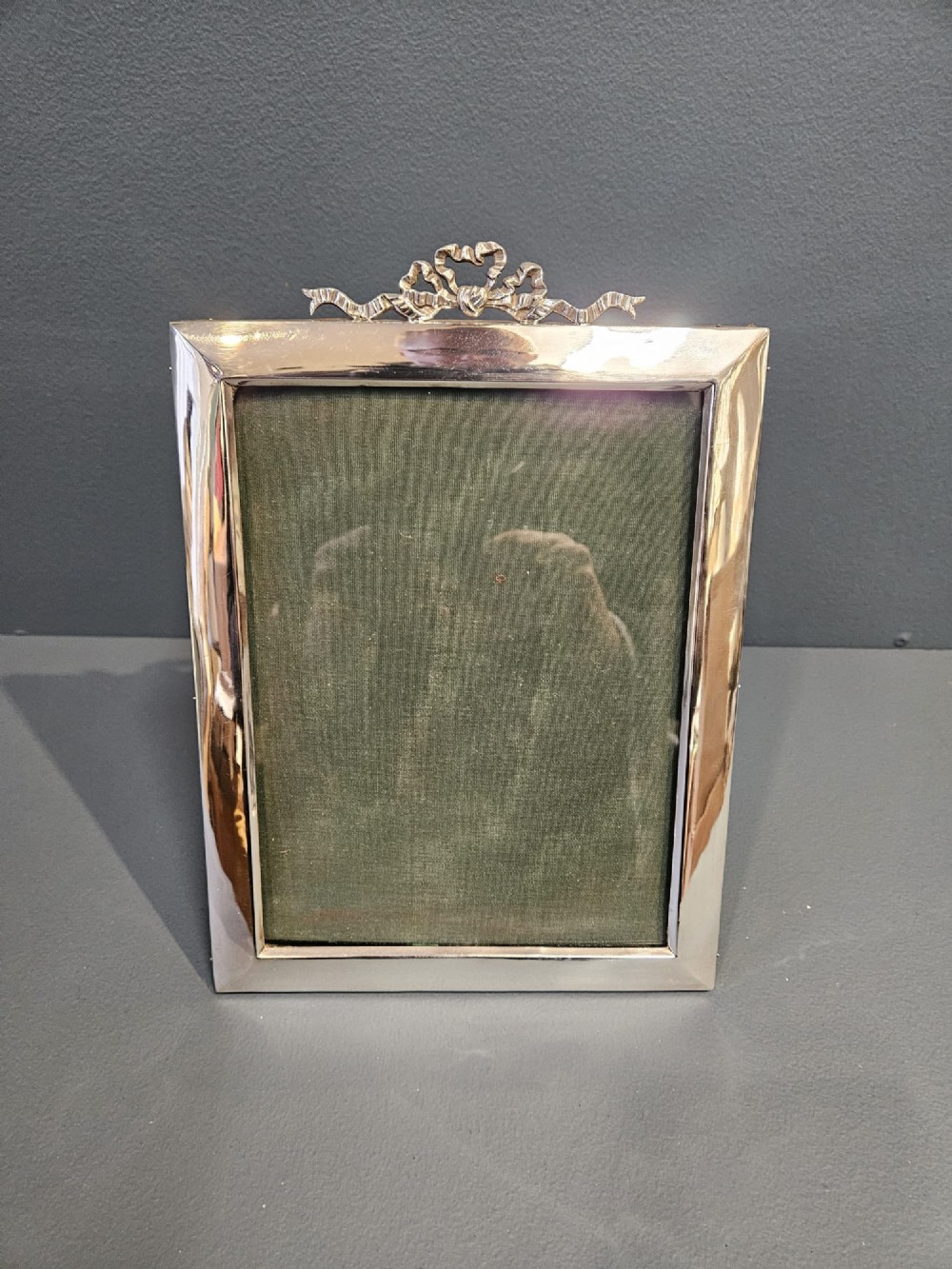 Edwardian Portrait Sized Silver Photo Frame with Ribbon Crest