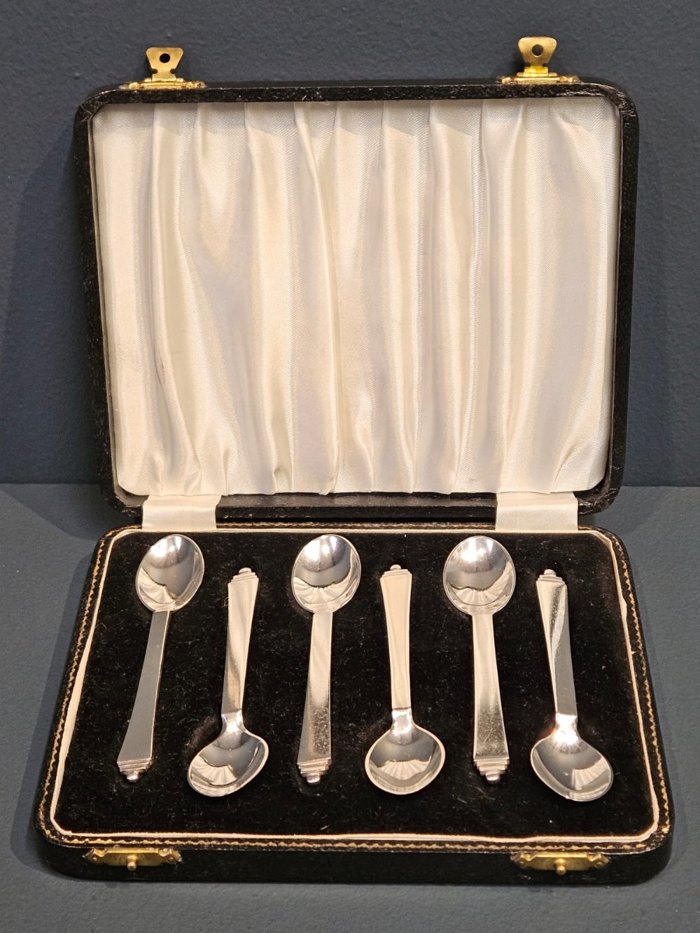 Set of 6 Georg Jensen Cast Silver Pyramid Top Tea Spoons