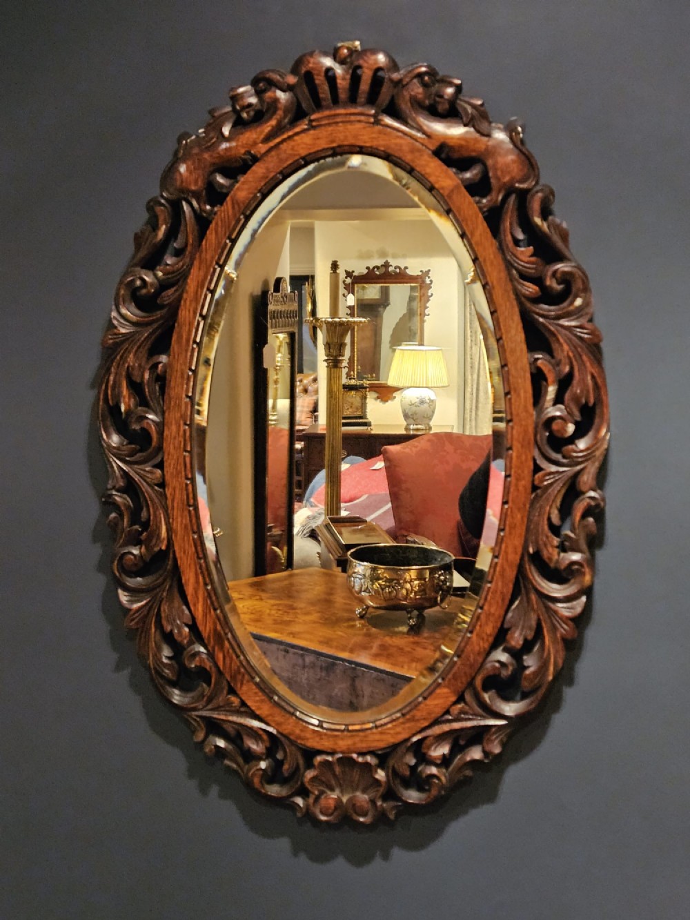 Late Victorian Carved Oak Framed Mirror
